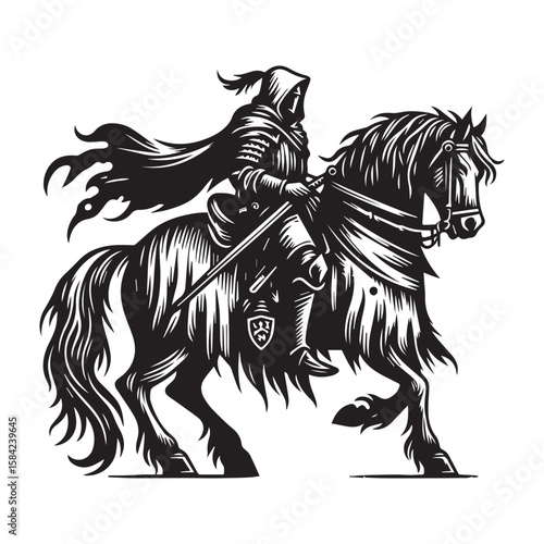 Heroic Cavalry Charge Logo – Warrior on Horse Vector Icon
