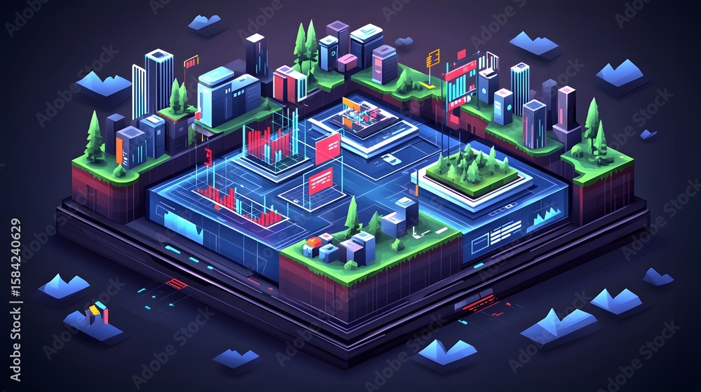 Fototapeta premium Futuristic city built on a digital platform.