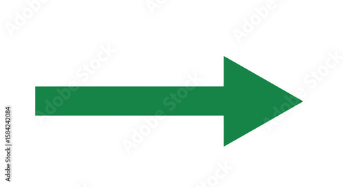 A simple green arrow pointing directly to the right, isolated on white background, indicating direction, movement, or a navigational sign