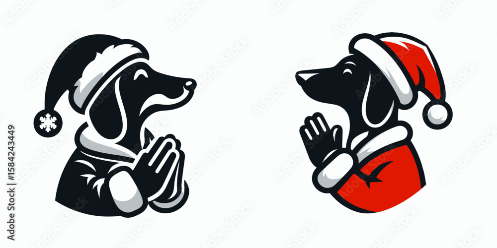 Dachshund Dog wear santa Claus Costumes Praying Hands Gesture. Christmas Holiday Clipart Line Art Vector Illustration Xmas. . Dachshund Dog wear santa Claus Costumes Praying Hands Gesture. Christmas Holiday Clipart Line Art Vector Illustration Xmas. .