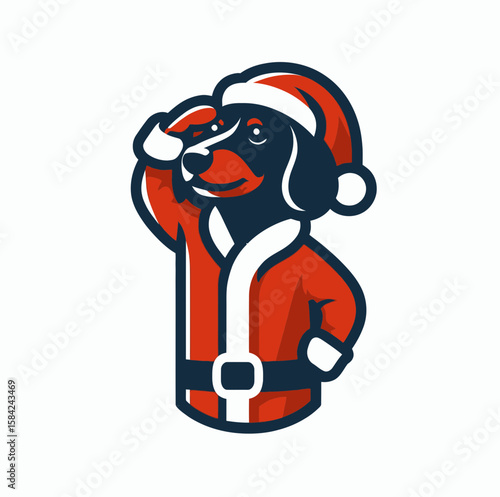 Dachshund Dog wear santa Claus Costumes Raising One Eyebrow. Christmas Holiday Clipart Line Art Vector Illustration Xmas. .