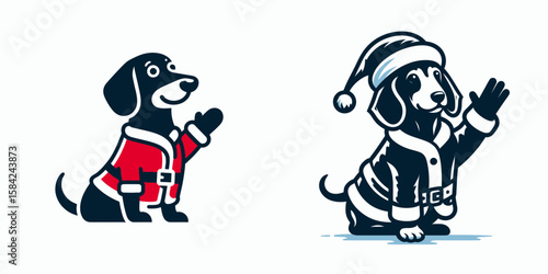 Wallpaper Mural Dachshund Dog wear santa Claus Costumes Waving Hand. Christmas Holiday Clipart Line Art Vector Illustration Xmas. . Torontodigital.ca