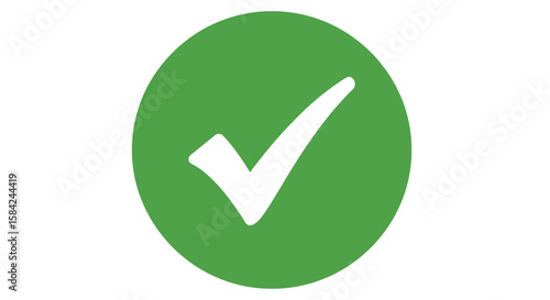 A green check mark in a circle isolated on white background signifies approval and completion