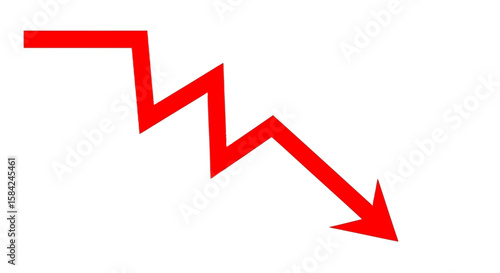A red arrow zigzags downward, indicating decline and negative direction, isolated on white background
