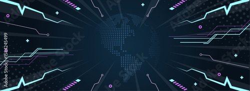 未来的テクノロジー・世界地図・ビッグデータ背景