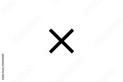 A simple black cross mark isolated on white background signifies cancellation, deletion, or a negative response
