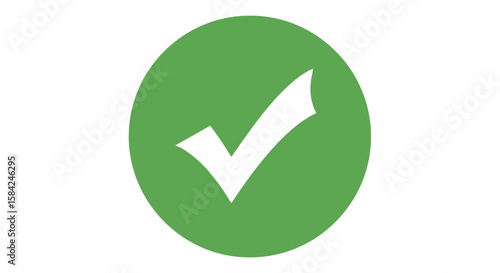 A white check mark inside a green circle, indicating approval and success, is isolated on white background