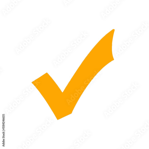 An orange check mark is isolated on white background, indicating approval and validation
