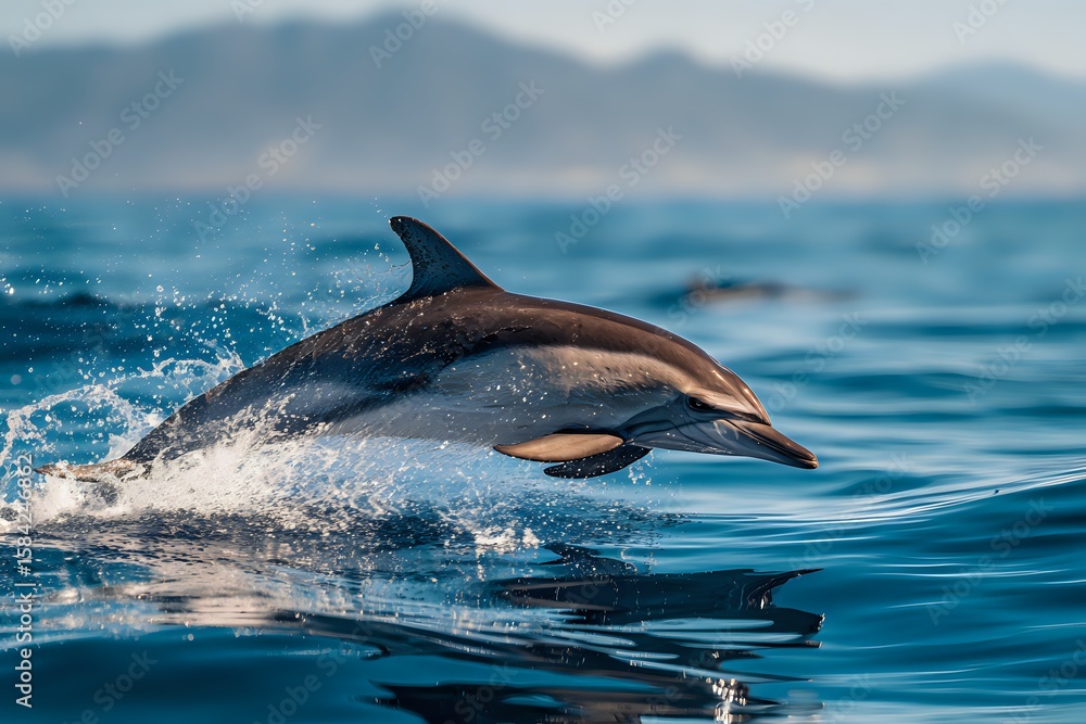 Fototapeta premium Playful Dolphin Leaping: Oceanic Joy