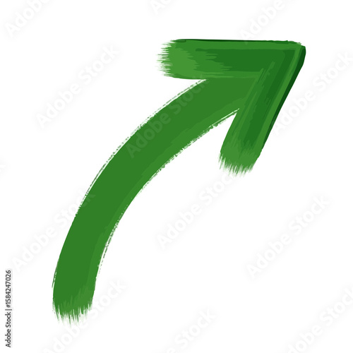 A green brushstroke arrow pointing upwards, isolated on white background, indicating direction, growth, or a choice