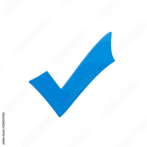 A blue check mark signifies approval and correctness, isolated on white background