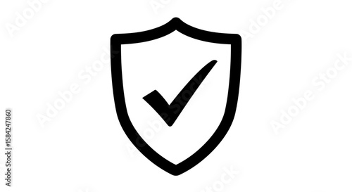 A black shield icon with a check mark inside, symbolizing security and approval, isolated on white background