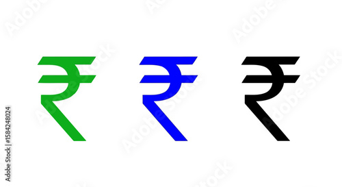 Three rupee symbols in green, blue, and black are displayed isolated on white background