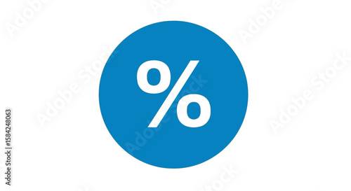 A white percentage symbol is displayed inside a blue circle, isolated on white background