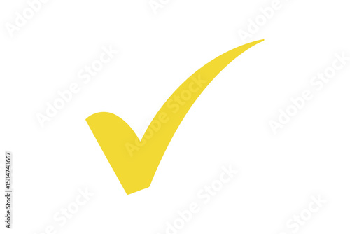 A yellow check mark is isolated on white background, indicating validation and success