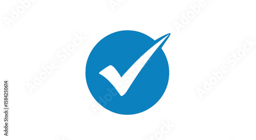 A blue check mark inside a circle, isolated on white background, signifies approval and successful validation