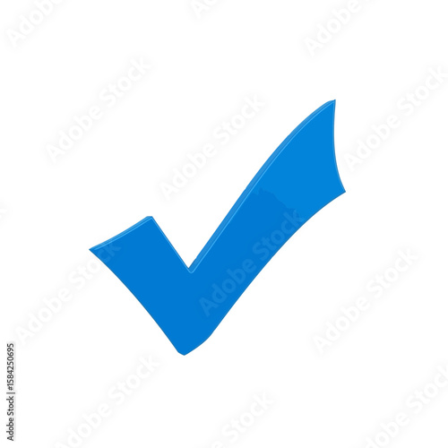 A blue check mark isolated on white background signifies approval, success, and correct validation