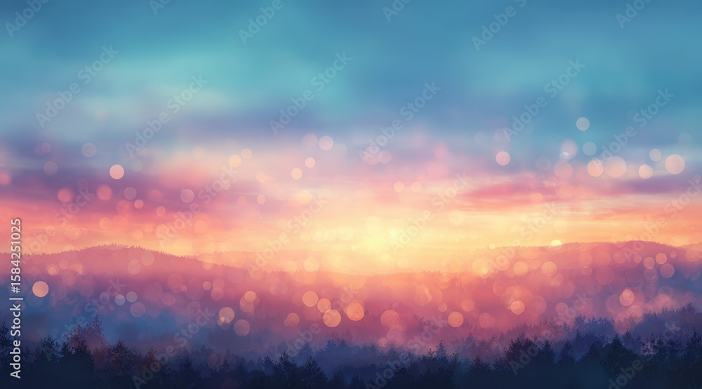 Fototapeta premium Blurry sunset over misty forest