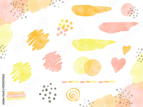 透明水彩で描いた秋色の可愛いフレームやあしらいのイラスト素材セット