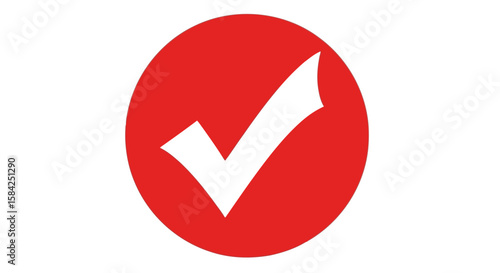 A white check mark inside a red circle, isolated on white background, representing approval and success