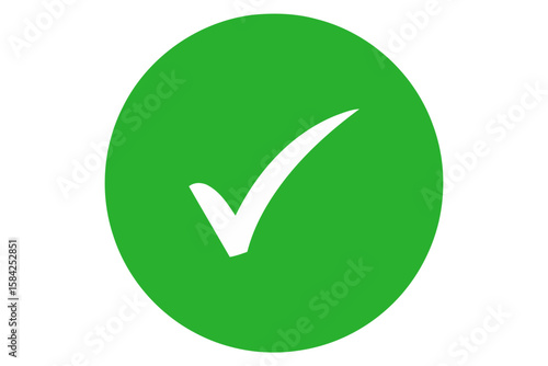 A white check mark inside a green circle, isolated on white background, represents success, approval, and positive confirmation