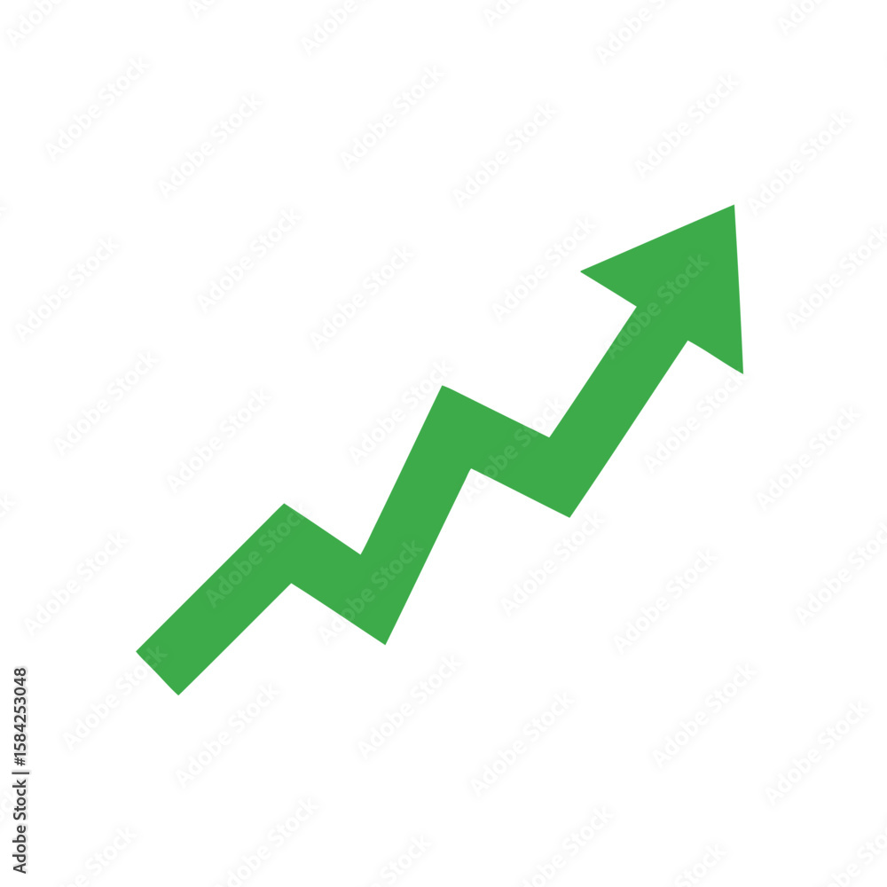 A green arrow pointing upwards, isolated on white background, symbolizes growth and positive trends A green arrow pointing upwards, isolated on white background, symbolizes growth and positive trends