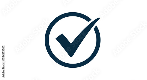 A dark blue check mark inside a circle is isolated on white background, representing a completed task