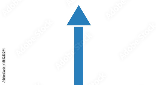 A blue arrow pointing straight up, isolated on white background, indicating direction and upward movement