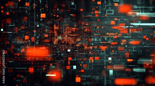 Abstract digital city illustration with vibrant data network connections