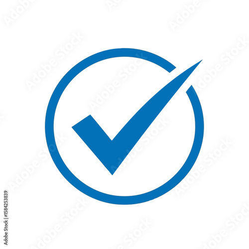 A blue check mark inside a circle, isolated on white background, signifying approval or correctness