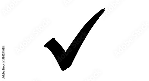 A black check mark isolated on white background represents approval, success, and positive confirmation