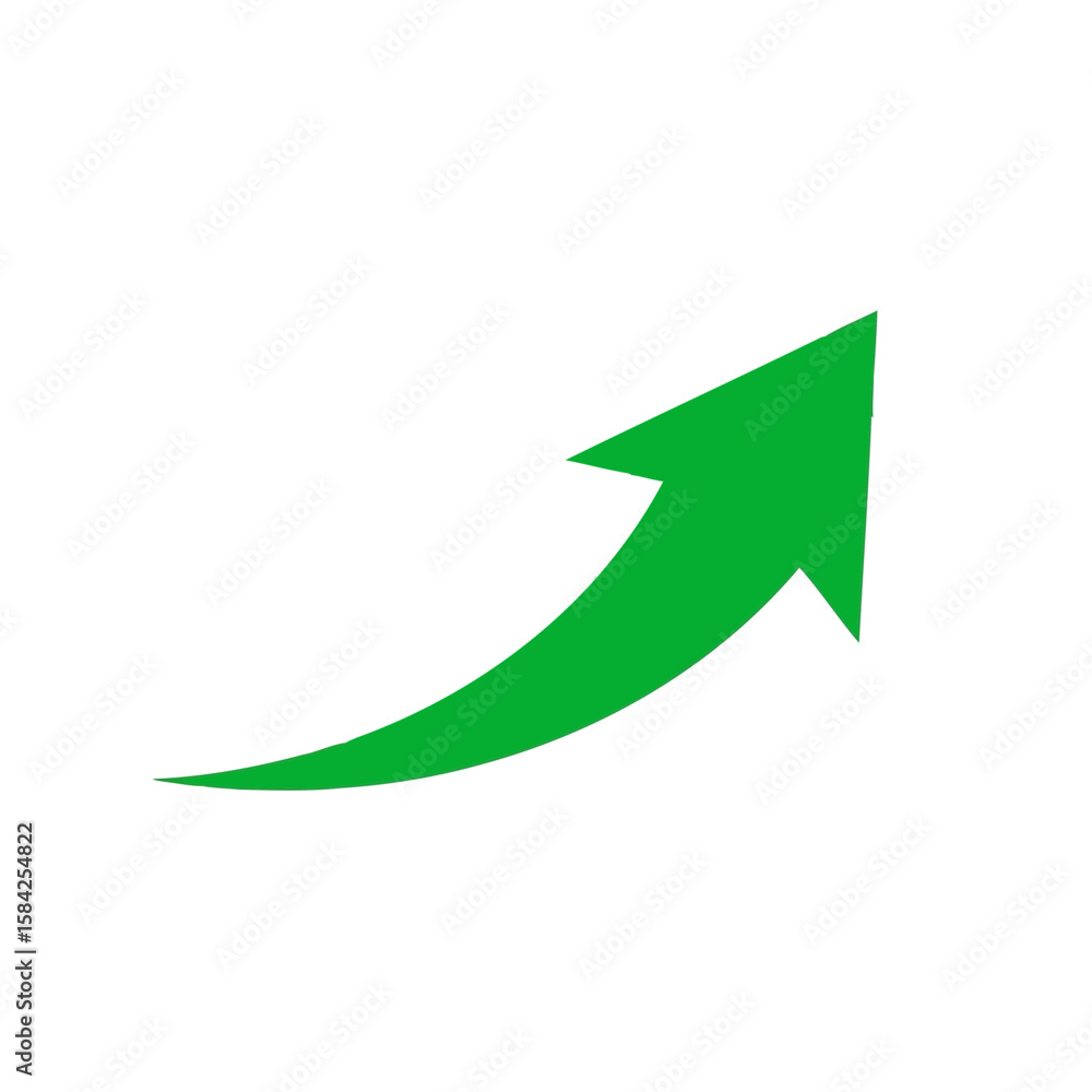 A green curved arrow points upward and to the right, isolated on white background, suggesting growth and direction A green curved arrow points upward and to the right, isolated on white background, suggesting growth and direction