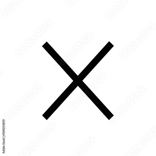 A bold black cross mark is displayed isolated on white background, indicating cancellation or a negative response