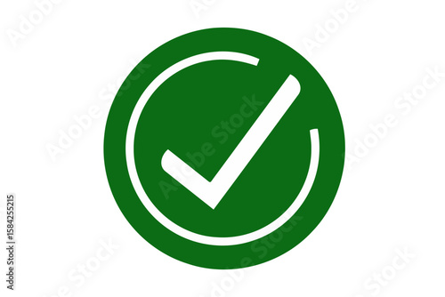 A green check mark inside a green circle isolated on white background signifies approval and successful completion