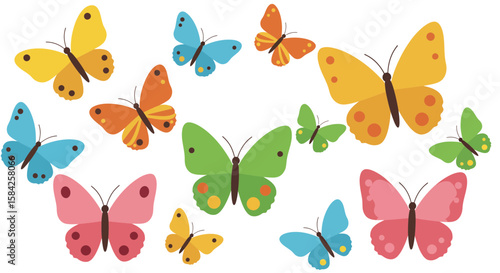 Colorful Cartoon Butterflies Illustration, Vector Design, Children's Illustration, Butterfly Theme