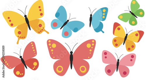Whimsical Delight: Colorful Butterfly Collection in Cartoon Style Illustration