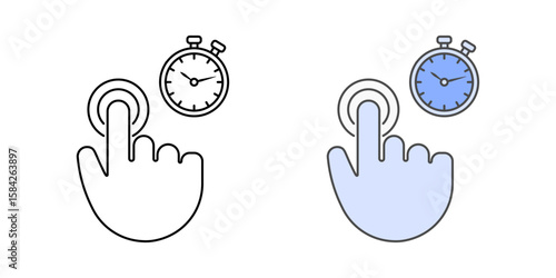 Tap timing settings icon with stopwatch and tap symbol, ideal for motor accessibility, input timing adjustments, and assistive control customization illustrations.
