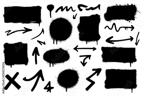 Black Graffiti Spray Paint Shapes and Arrows Design Elements