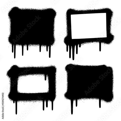 Black graffiti spray paint shapes with drips isolated on white