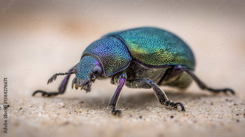 Naklejka premium Close-up of a colorful iridescent beetle.