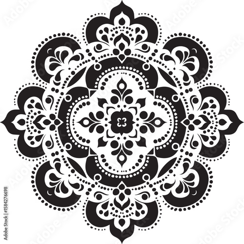 Elegant ornamental round lace pattern with floral mandala design