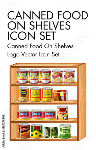 Canned food on shelves logo vector Icon set