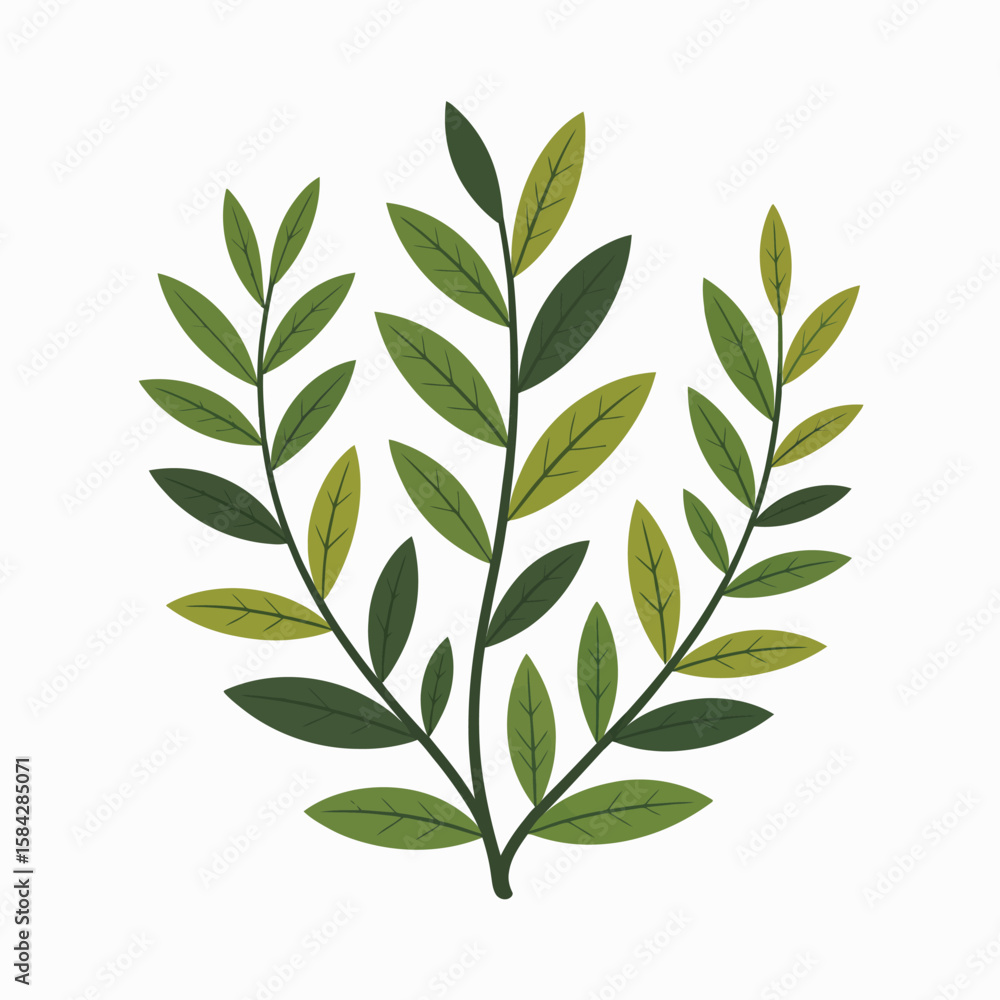 Fototapeta premium Cartoon illustration of green leaves and branches on a white background