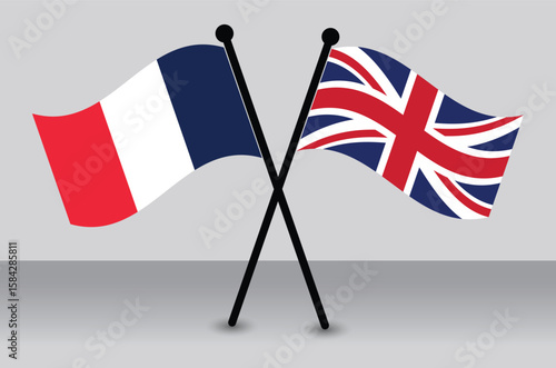 Crossed France and British or UK Flags Illustrate International Relations.