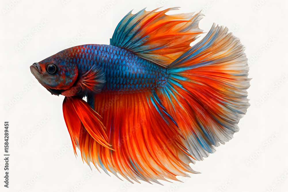 Fototapeta premium Spectacular Siamese Fighting Fish: A vibrant and striking Siamese fighting fish, a stunning example of aquatic beauty. Its fins, a kaleidoscope of colors.