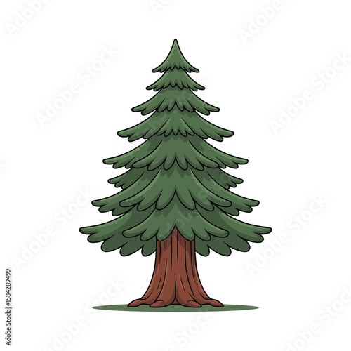 Cartoon redwood tree illustration with green foliage and brown trunk on a white background