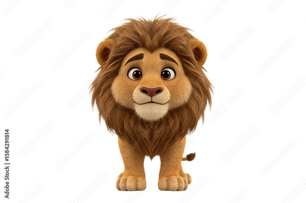 Cute cartoon lion cub, digital art, white background, animation Cute cartoon lion cub, digital art, white background, animation
