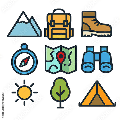 Hiking Icons:  Adventure Vector Illustration Pack for Travel & Outdoors