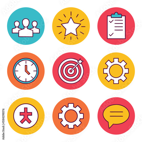 Business Productivity Icons – Teamwork, Strategy, Time Management, Goal