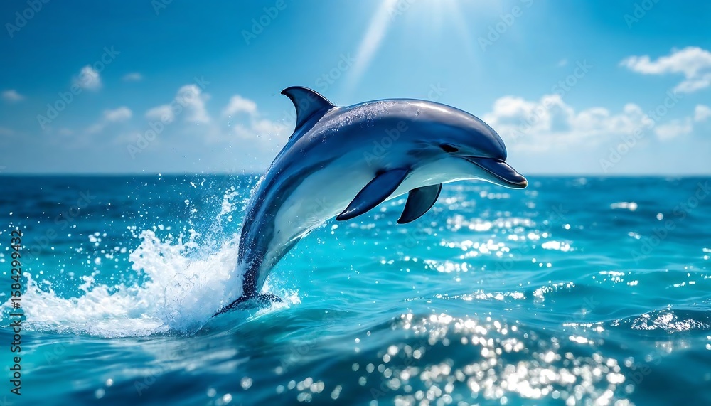 Naklejka premium Dolphin Jumping in Ocean Water